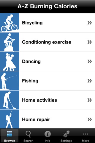 A-Z Burning Calories -  the calories burned calculator for activities based on the metabolic equivalent screenshot 2
