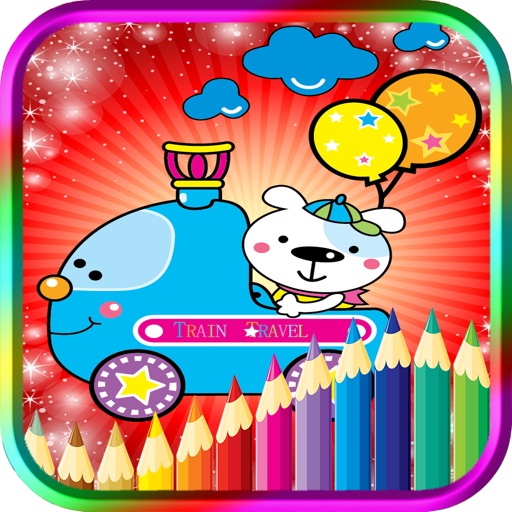 Kids Coloring Book Train Transportation Icon