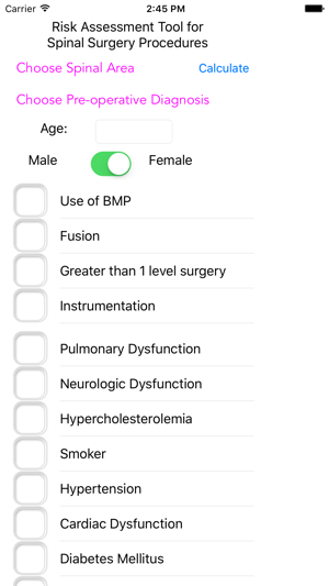 Risk Assessment Tool for Spine Surgery P