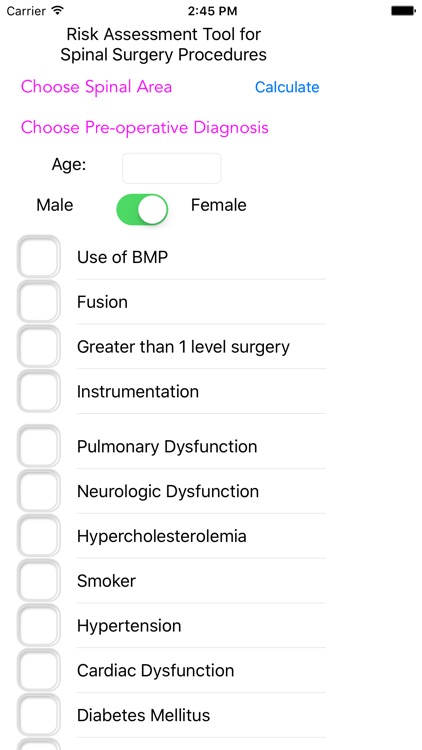 Risk Assessment Tool for Spine Surgery Procedures