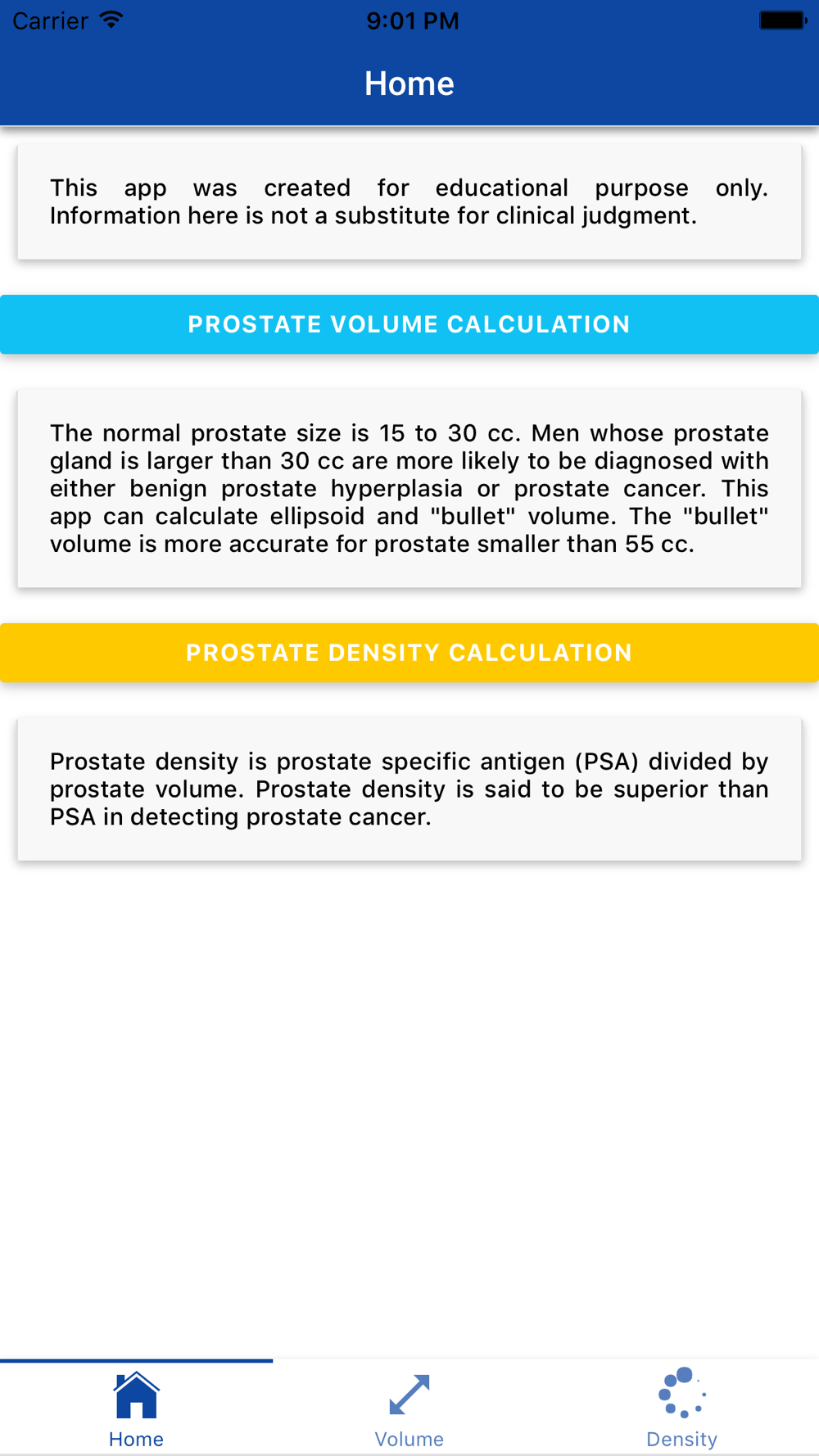 calculator volum prostata