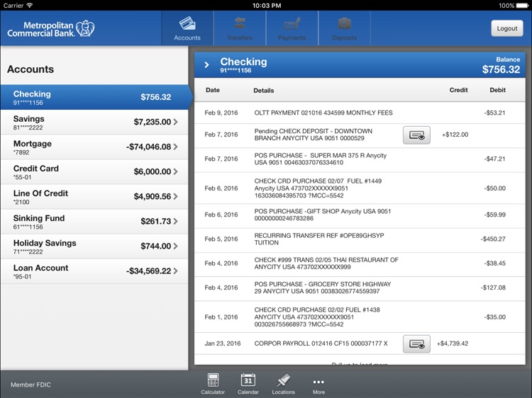 Metropolitan Commercial Bank for iPad