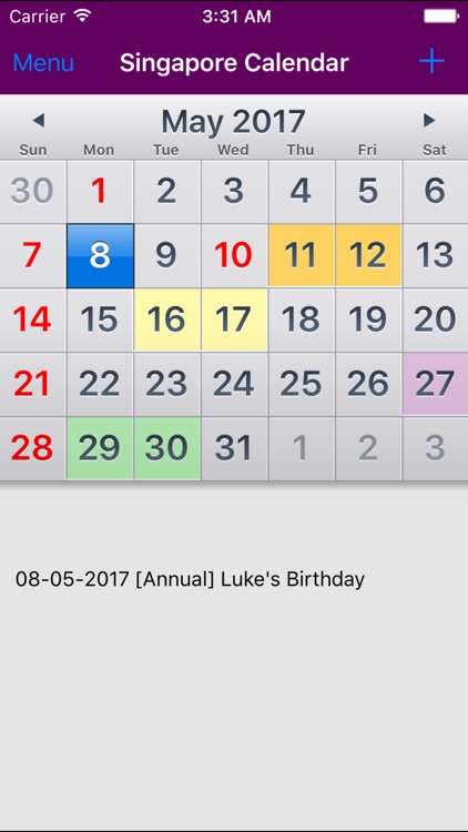 2017 Singapore Holiday Calendar AdFree