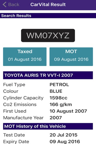 CarVital MOT - UK MOT history car check screenshot 2