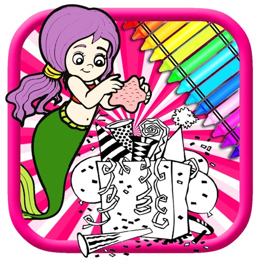 Mermaid Happy New Year Coloring Book Draw Game Icon