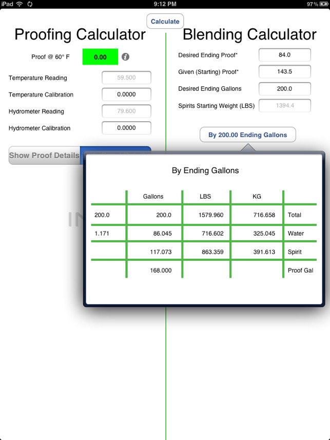 Spirits Gauging Calculator for iPad