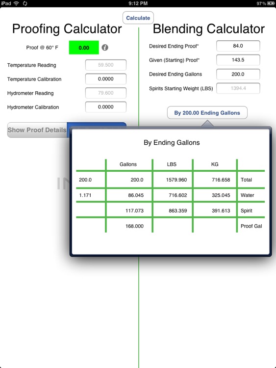 Spirits Gauging Calculator for iPad