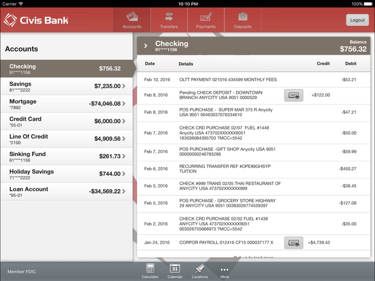 Civis Bank Mobile Banking App for iPad