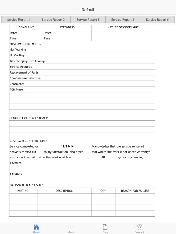 AC Service Sheet