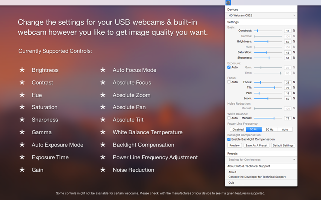 Webcam Settings Control: Full Camera Adj