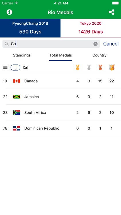 Rio Medals - Medal Results for the Rio Summer Games 2016 and PyeongChang 2018 and Tokyo 2020 Countdown screenshot-4