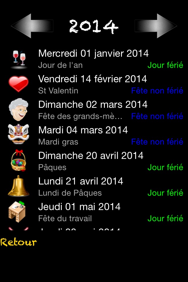 Jours fériés et fêtes screenshot 2