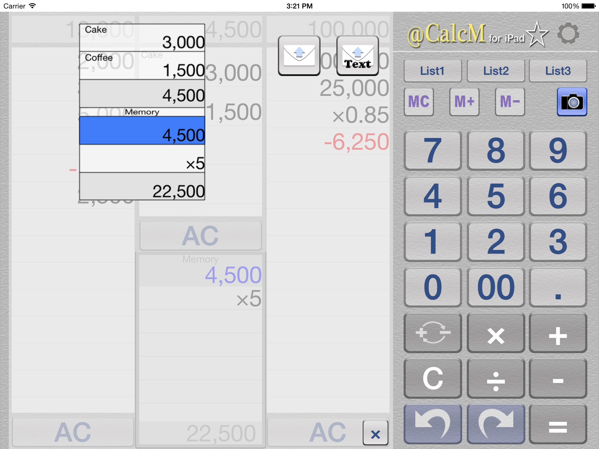 ACalcM (Calculator with a list) screenshot 2