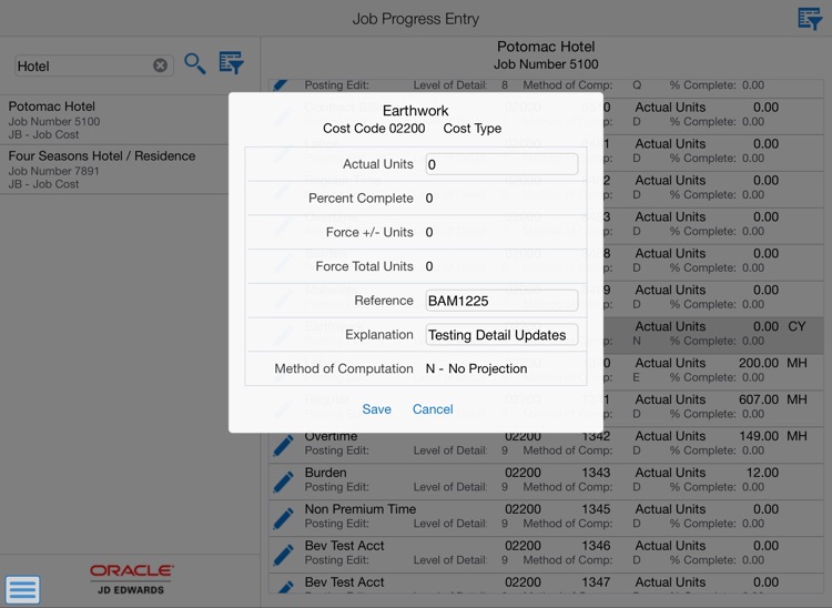 Job Progress Entry Tablet for JDE E1