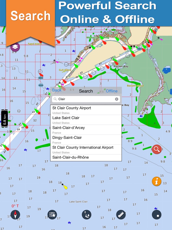 Lake St. Clair offline nautical chart for boaters