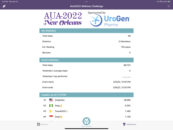 AUA2022 Wellness Challenge