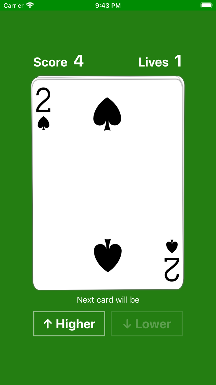 Higher or Lower card game easy