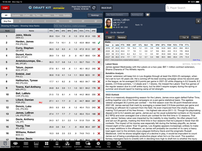 Fantasy Basketball Draft 22