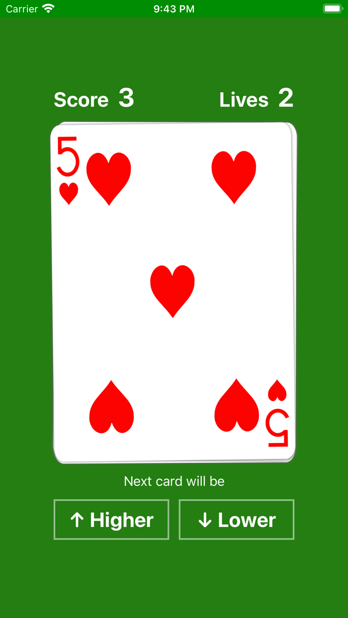 Higher or Lower card game easy