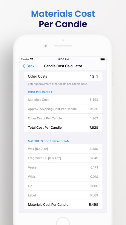 Candle Cost Weight Calculator