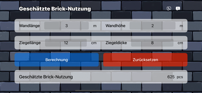 Geschätzte Brick-Nutzung