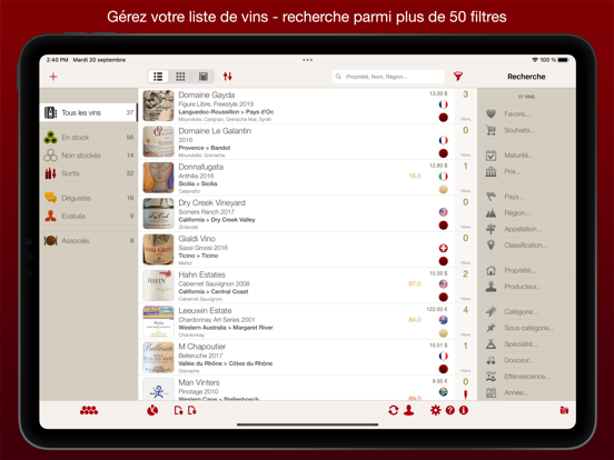 VinoCell - cave à vin iPad captures décran