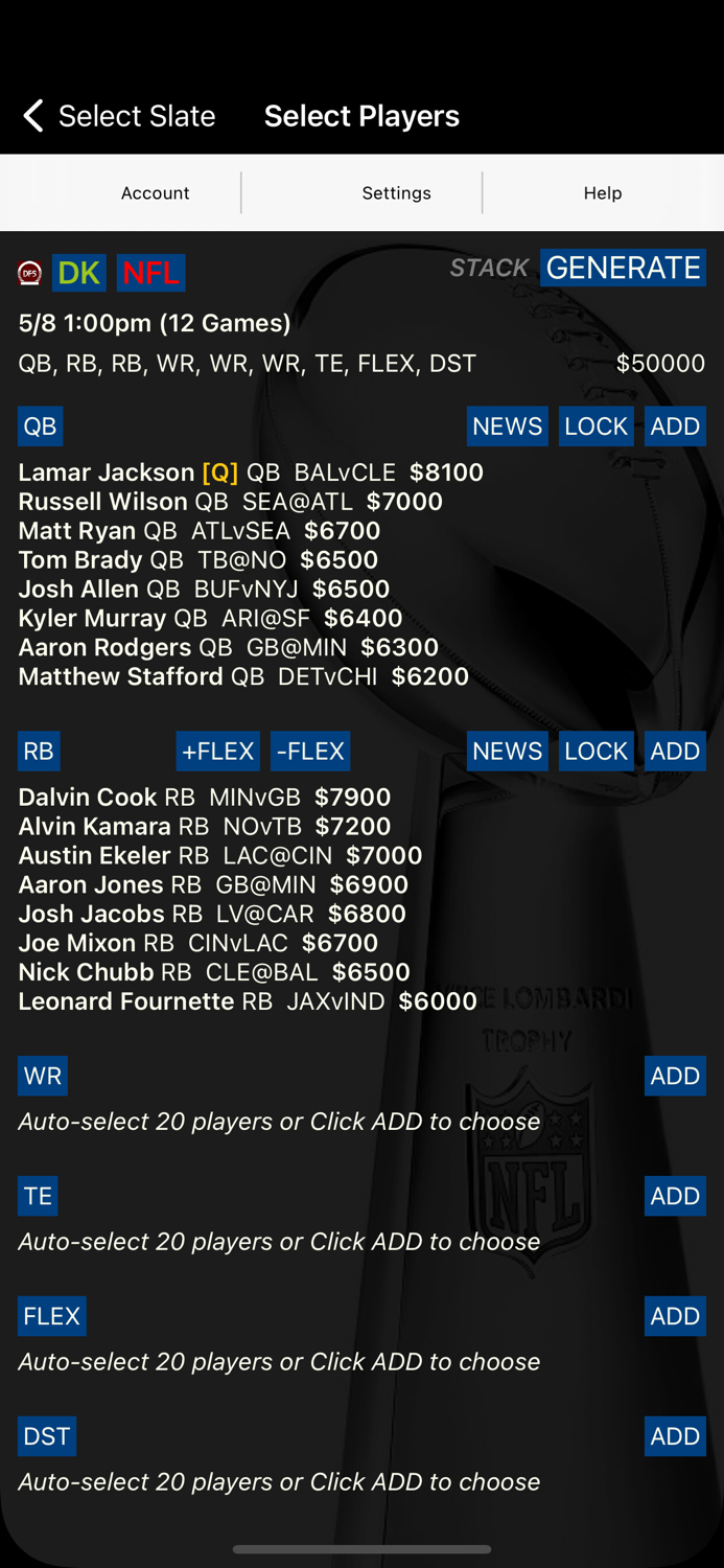 DFS Bulk Lineup Generator