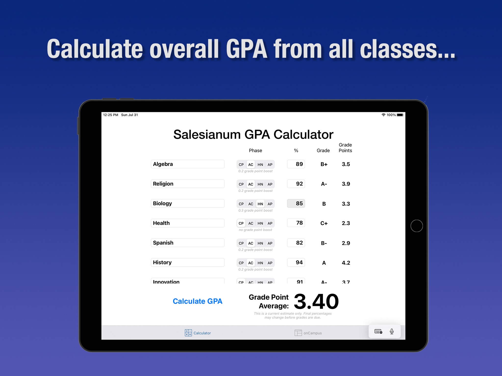 Salesianum GPA Calculator screenshot 2