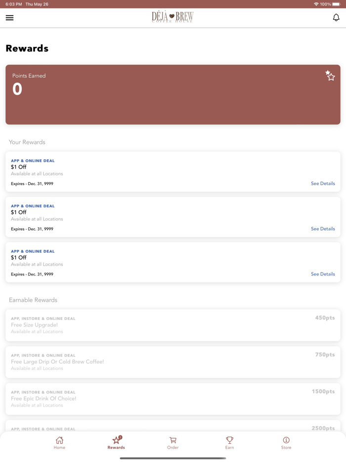 Deja Brew Coffee Rewards