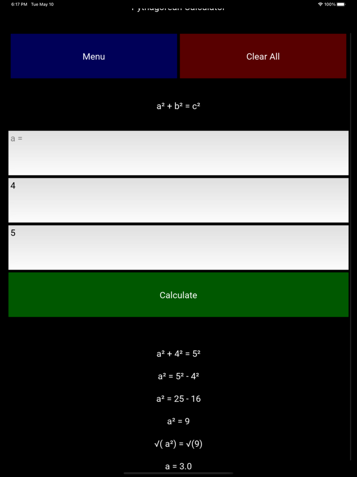 Pythagorean Theory Calculator