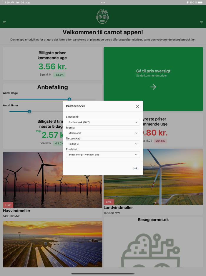 Carnot - elpris prognoser