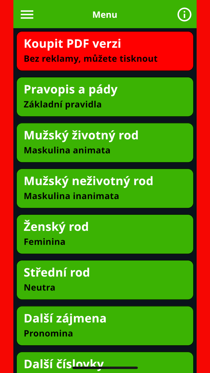 Чешские склонения в кармане