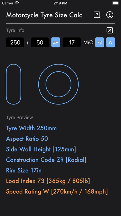 Motorcycle Tyre Size Calc