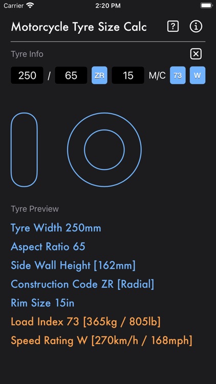 Motorcycle Tyre Size Calc screenshot-4