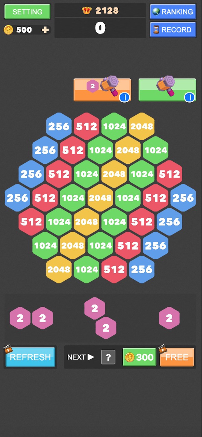 2048 Hexagon Number Puzzle