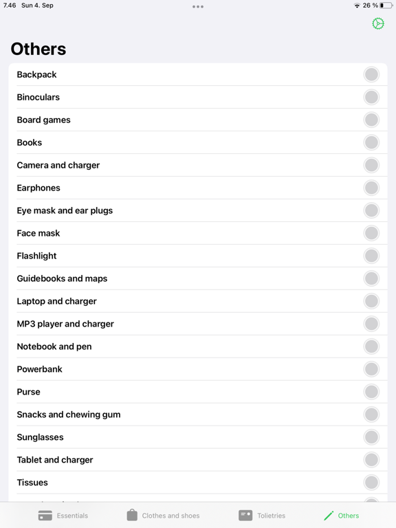 Vacation Travel Packing List Screenshots