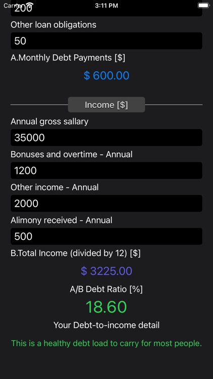 Debt 2 Income Calculator