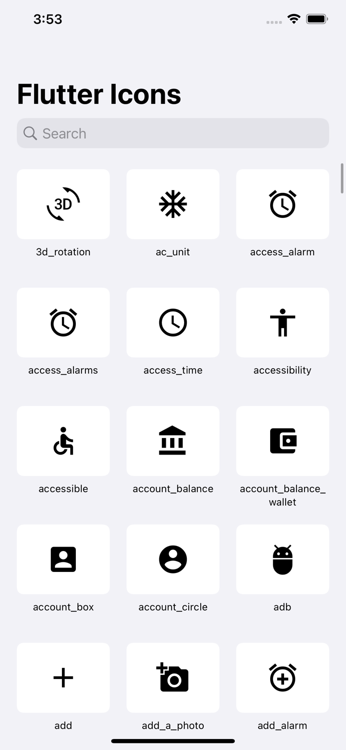 Flutter Icons Explorer
