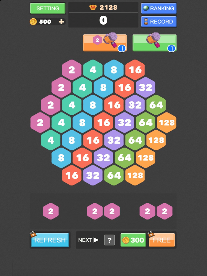 2048 Hexagon Number Puzzle