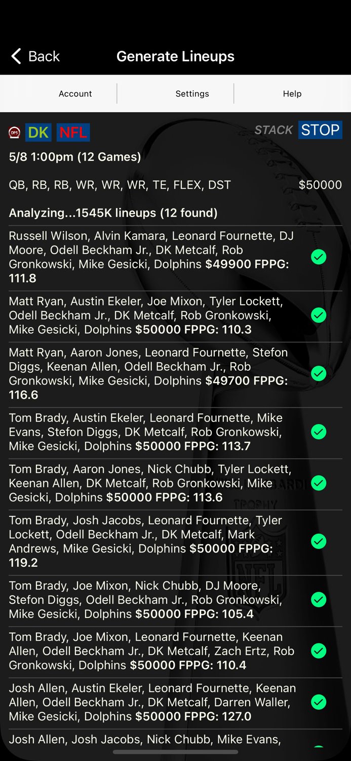 DFS Bulk Lineup Generator