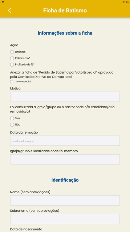 Ficha de Batismo