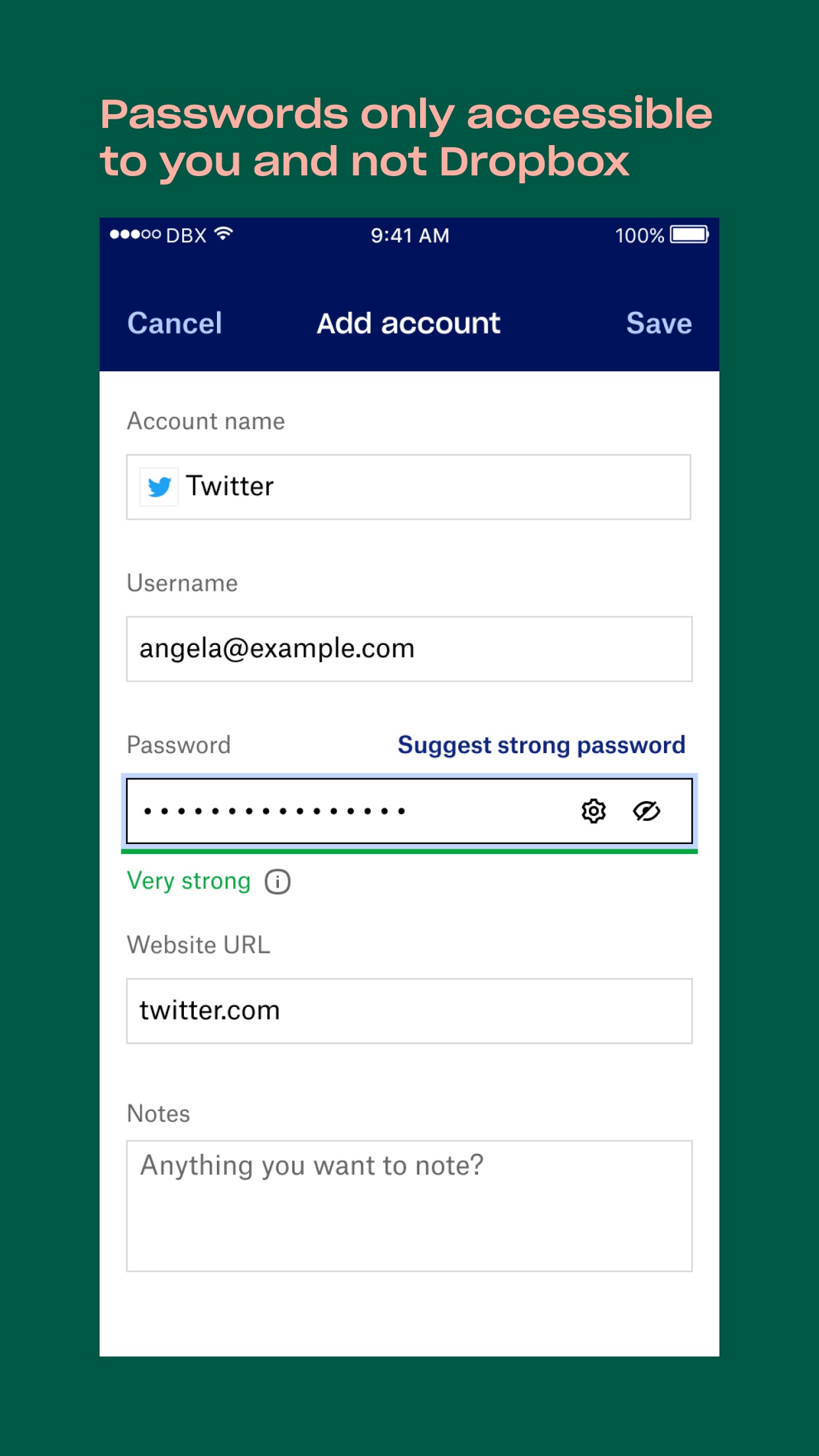 Screenshot do app Dropbox Passwords - By Invite
