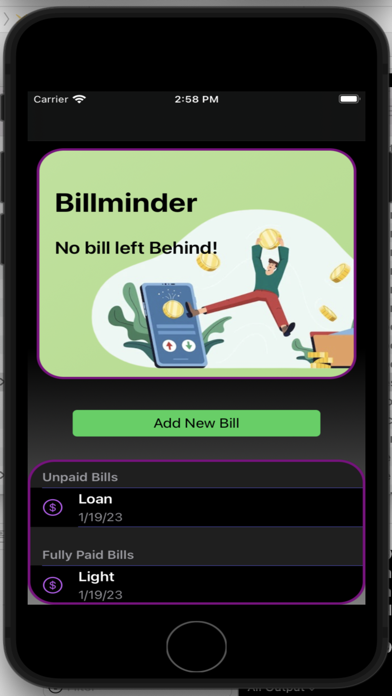 Billminder App iphone images