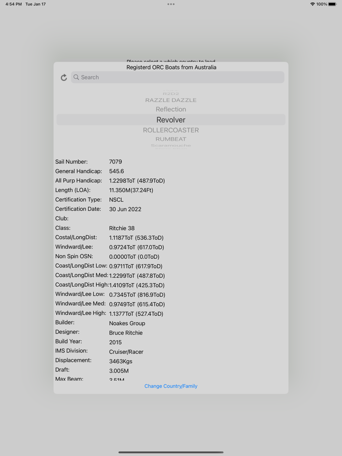 ORC Yacht Certificate Data