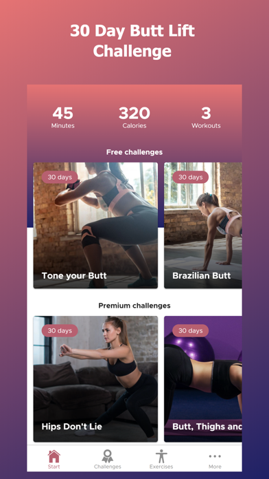 30 Day Butt Lift Challenge app screenshots.
