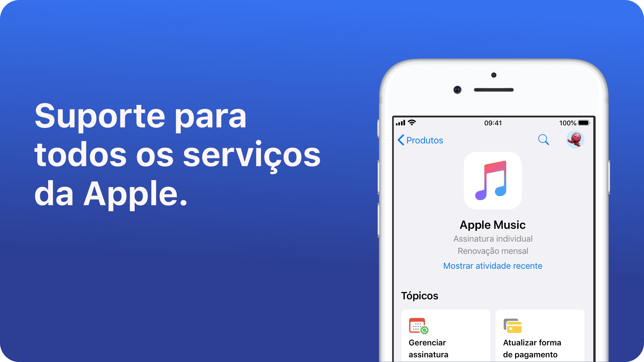 Screenshot do app Suporte da Apple