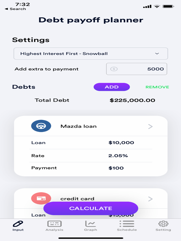 Debt Free Calculator screenshot