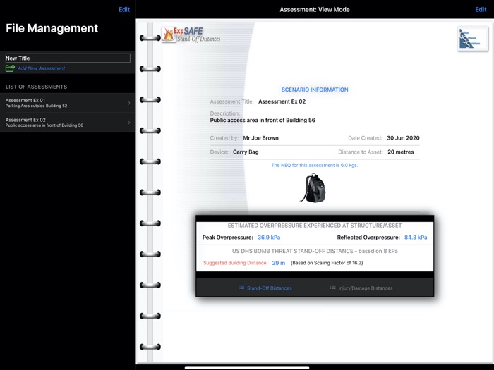 ExpSAFE Stand-Off Distances