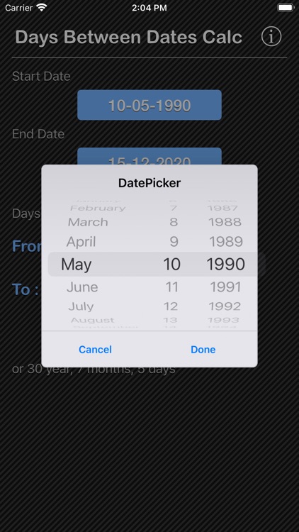 The days was between. Between days.