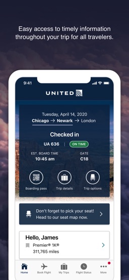 United Airlines app screenshot